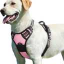 Eagloo Dog Harness for Large Dogs, No Pull Service Vest with Reflective Strips and Control Handle, Adjustable and Comfortable for Walking, No Choke Pet Harness with 2 Metal Rings, Pink, L