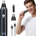 Ear and Nose Hair Trimmer for Men and Women with LED Display,USB Rechargeable Facial Hair Remover with Powerful Motor and Dual-Edge Blades,Painless, Easy Cleansing 14500 RPM (Black)