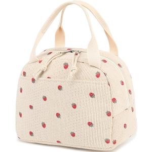Bluboon Lunch Bag for Women Men Cute Corduroy Lunch Tote Bags Reusable Insulated Lunch Box Large Capacity Reusable Insulated Cooler for Work Picnic or Travel (Corduroy strawberry)