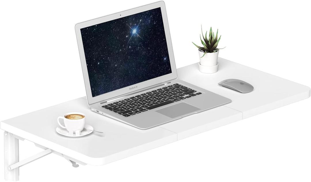 TEAMIX Wall Mounted Desk, White Folding Table for Small Spaces, Wall Floating Desk with Heavy Duty Brackets for Laundry Room,Kitchen,Office Storage (29.9"W x 15.7"D)