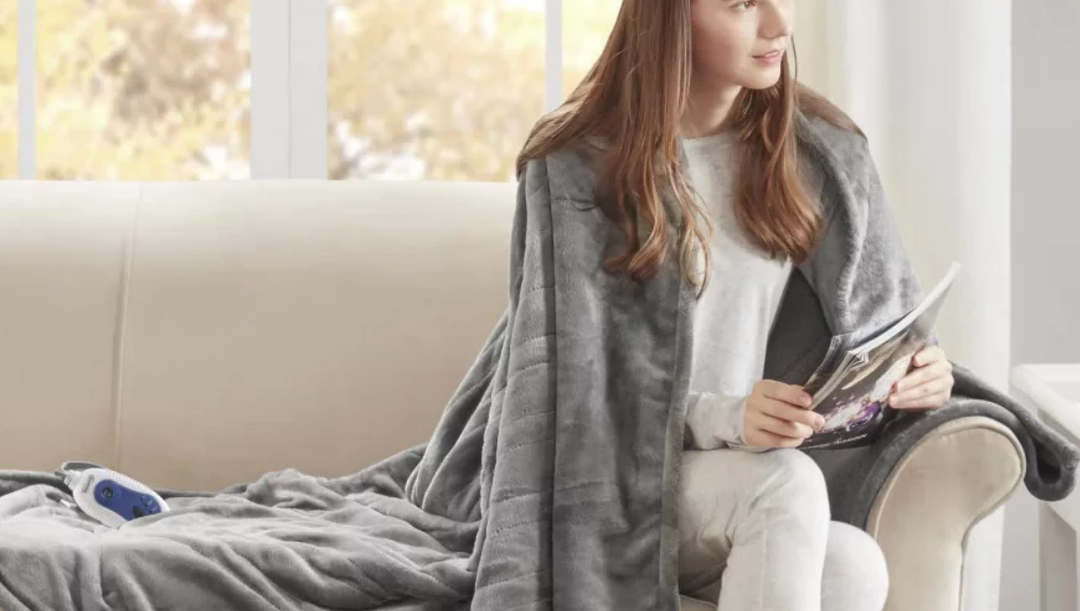 Electric Heated Ogee Printed Oversized Throw Blanket