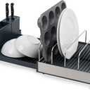 Joseph Joseph Extend Max Steel Expanding Dish Drying Rack, high Capacity for Large Items, Cutlery and Knife Holder, Swivel Draining Spout, Stainless Steel