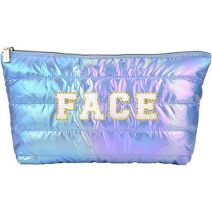 Hiroyuki Iridescent Makeup Bag, 14 inches Cosmetic Bag, Large Capacity Travel Pouch (Face, purple)