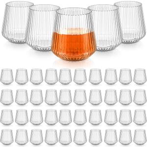 Denylo pro 50 Pcs 14 OZ Plastic Ribbed Wine Glasses Disposable Clear Wine Glasses Recyclable Shatterproof Reusable Plastic Cups for Party Home Bars Wedding Tasting Favors