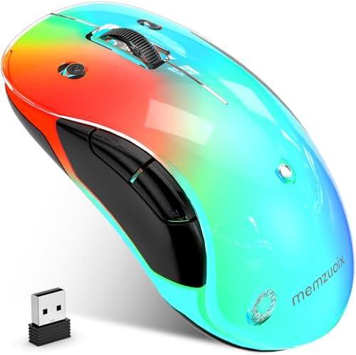 memzuoix 2.4G Aesthetic Wireless Mouse - Customizable Covers & LED Mood Lighting - Rechargeable Ergonomic Design, 5 Buttons, 1200 DPI for Office, Laptop, Mac - Light Grey