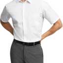 Van Heusen Men's Short Sleeve Dress Shirt Regular Fit Poplin Solid (16.5" Neck, Cameo Blue)