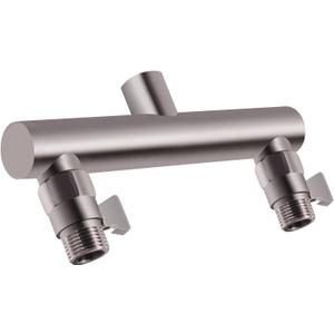 Shower Head Manifold with Double Outlet and Shut Off Valves for Dual Sprayer Showering System,Can Connect Two Showerheads,Brushed Nickel,STN02