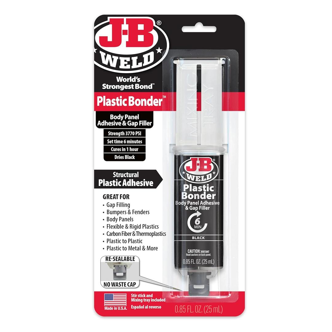 J-B Weld 50139 Plastic Bonder Body Panel Adhesive and Gap Filler Syringe - Black - 25 ml