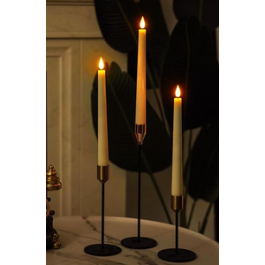 Homemory 3 Pcs Waxy Flameless Taper Candles, Led Flameless Candlesticks Classic Tall Candle, Flickering Battery Operated Taper Candles for Bedroom, Dining Room, Ivory, 9.6 inches