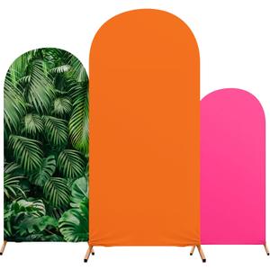 Tingjoo Set of 3 Hawaii Arch Backdrop Cover, 4ft, 5ft, 6ft Tropical Theme Birthday Party Decoration, Spandex Fitted Arch Stand Covers for Summer Beach Birthday Party (Rose Red, Orange,Hawaii)