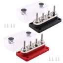 Bus Bar 12V-48V Copper Busbar Power Distribution Block 300A, 4X 5/16" Posts Battery Terminals Blocks Ground Buss Bars 300 Amp DC for Car RV Solar System Vehicle Marine, 2 Pack