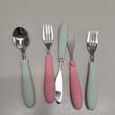 Elk and Friends Kids Silverware with Silicone Handle | Childrens Safe Flatware | Kids Utensils | Spoon + Fork + Knife set | 4 years+ | 6 Pieces (Blush/Sage)