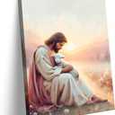 Jesus and Lamb Canvas Wall Art Christian Shepherds Save the Lamb Pictures Wall Decor Jesus Leaves The 99 Sheep Posters Prints for Bedroom Living Room Church Home Decoration 16x24in