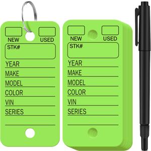 200 Pcs Poly Car Key Tags with 200 Pcs Rings and 2 Markers, Plastic Key Ring Tags with Labels Identifiers Keychain Labels for Car Truck Rv Dealer Luggage(Green)