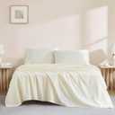 Linen Closet Organic 100% Cotton Queen Sheet 4 Pcs Set, 18 Deep Pocket, Fresh Ivory | Lightweight, Eco-Friendly Cotton, Percale Softness, Durable & Breathable, Naturally Cooling | All Season Comfort