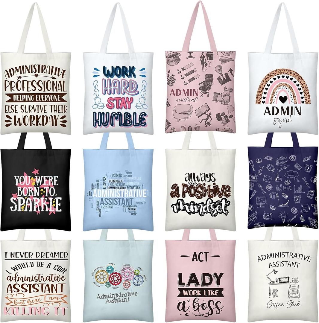 12 Pcs Administrative Professional Day Gift for Women Administrative Assistant Appreciation Gifts Tote Bags, Thank You Appreciation Gift for Office Receptionist Secretary