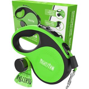 Mighty Paw Retractable Leash with Built-in Poop Bag Holder | 16' Long Retractable Dog Leash for Small Dogs, Medium Breeds & Large Pets with Tape for Quick Control. Poop Bags Included (50 - 110 lbs (Most Popular), Deluxe Green)
