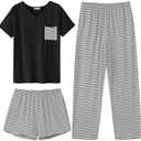 Ekouaer Women's 2 Piece Pajama Set Short Sleeve Sleepwear Pj and Shorts Pants Pjs with Pockets XL