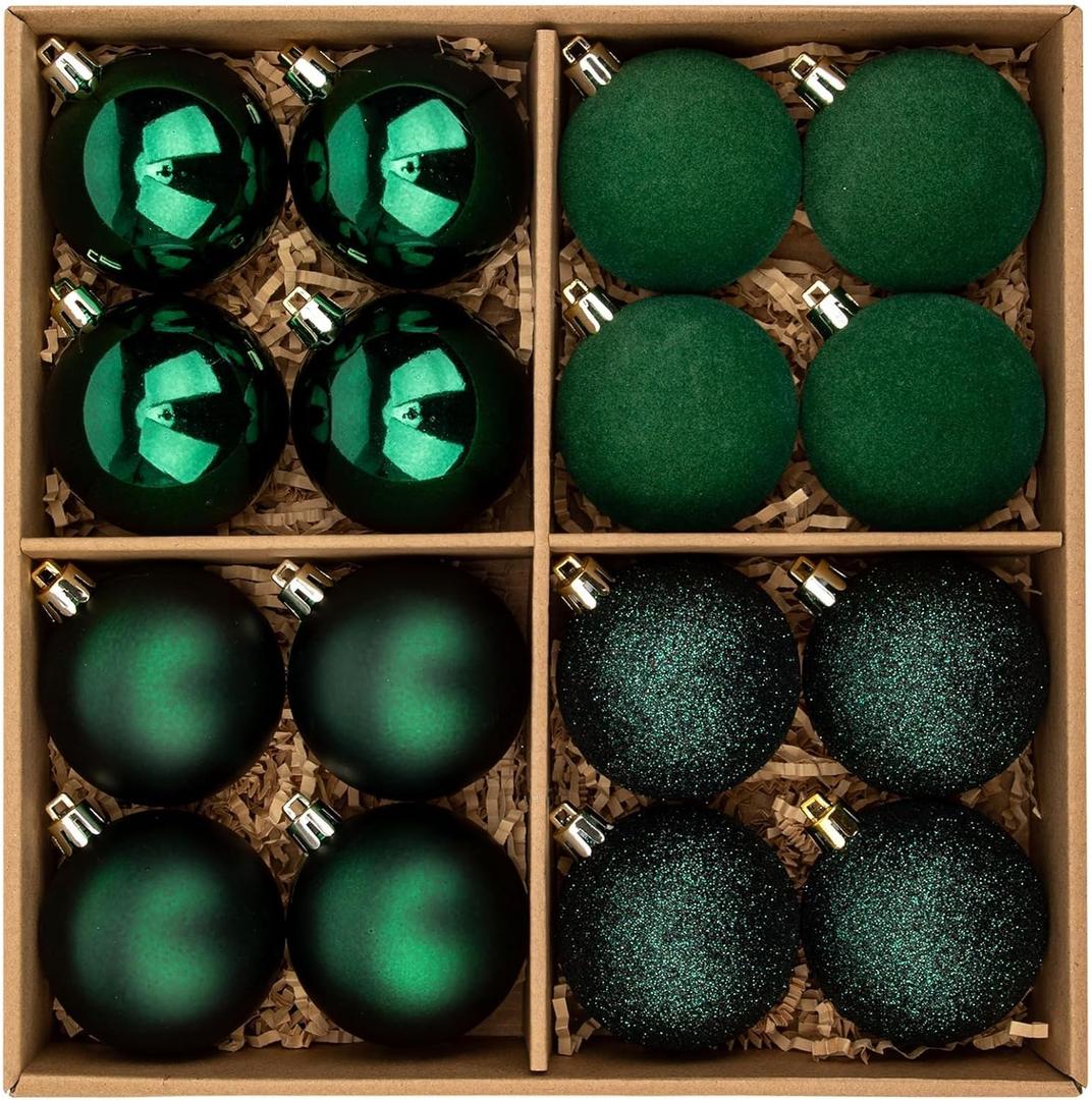 Christmas Ornaments Balls Christmas Decorations Xmas Tree Shatterproof Green Velvet Ball Ornaments for Holiday Thanksgiving Party Indoor Outdoor Decor 16 Pcs