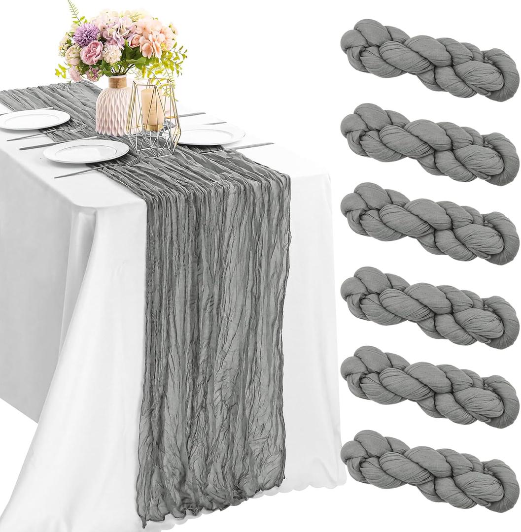6 Pieces Gray Easter Spring 10FT Cheesecloth Table Runner Boho Gauze Fabric Table Runner Rustic Sheer Runner for Wedding Birthday Baby Shower Party Boho Table DecorationGray