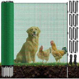 4x100FT Temporary Fence for Backyard,Plastic Garden Fencing with 18 Fiberglass Stake,Windbreak Rope,Ground Peg,Safety Barrier Fence Movable Roll for Backyard Outdoor Animal Protect