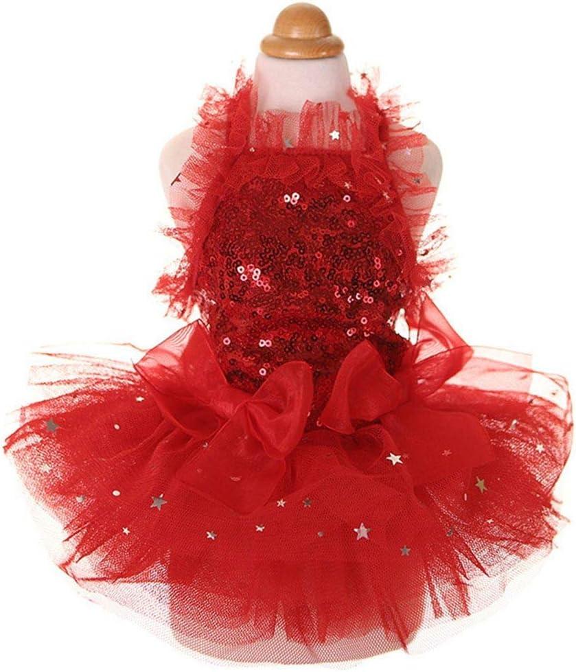 Fashion Sweet Puppy Dog Blingbling Princess Skirt Pet Dog Lace Cake Camisole Tutu Dress Red X-Small (XS( Back:6.5" Chest:10.5"))