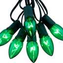 C9 Christmas String Light Green, 25ft Vintage Christmas Tree Lights, Outdoor Roofline String Lights with 25+2 Green Bulbs for Patio Garden Holiday Indoor Home Xmas Decoration, Green Wire