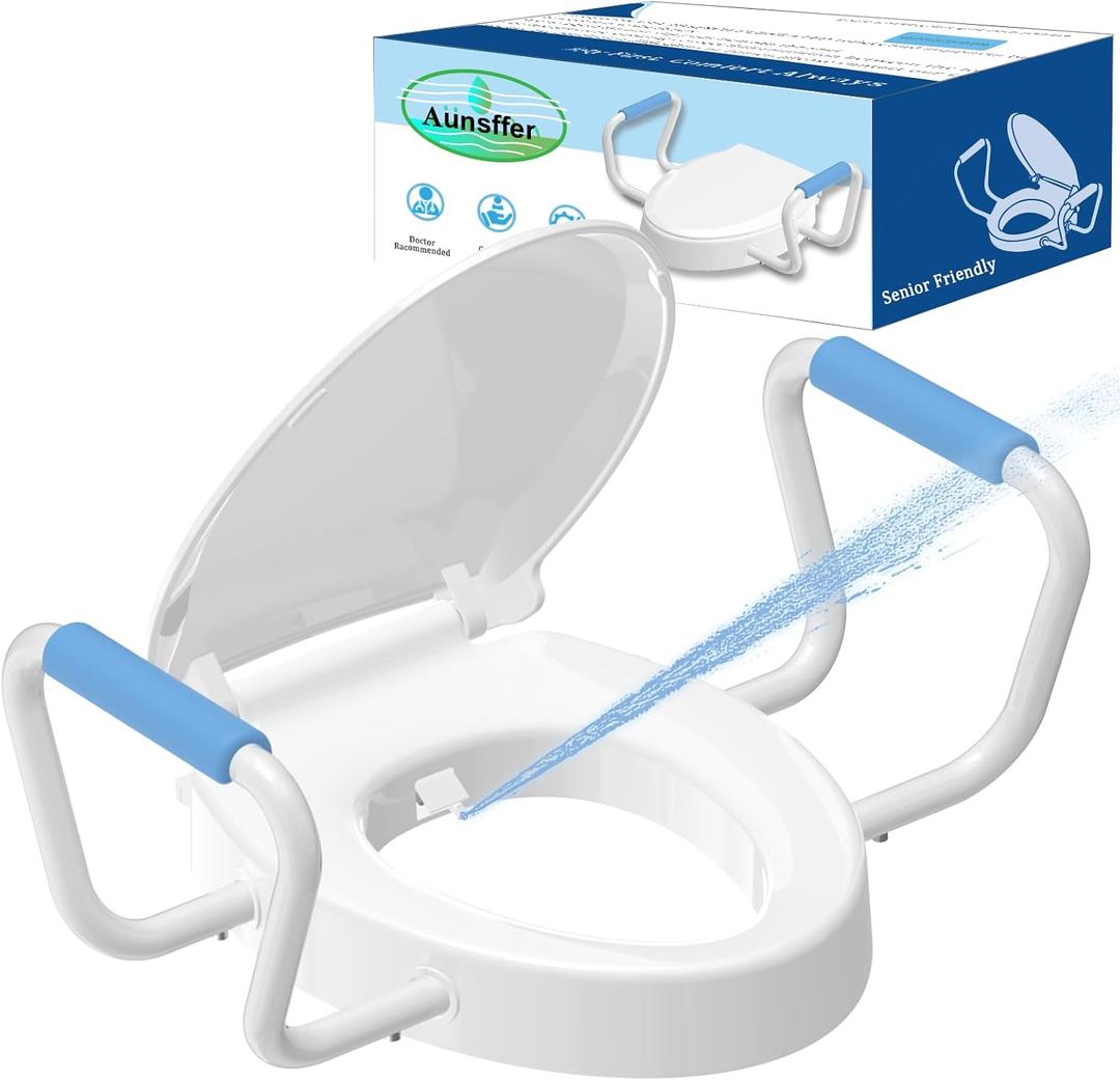 Bidet Toilet Seat Riser with Handle Elongated, Raised 2.91inch, 3 Wash Mode No-Electric, Soft Close & Quick-Release, Adjustable Rubber Anti-Slip Pad, Top/Bottom Fixing, V-Shaped 18.5inch, PP White