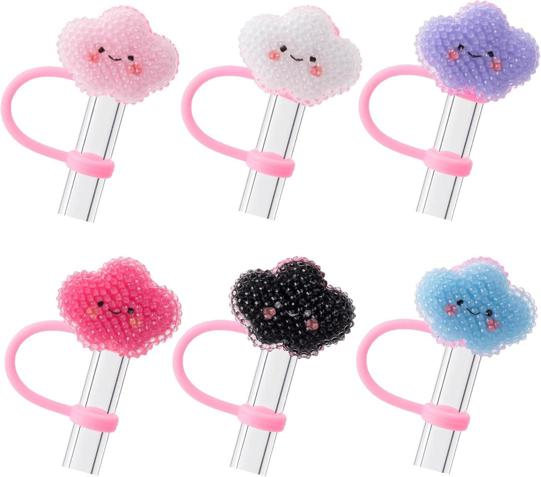3 x 6Pcs Cloud Glitter Cap Straw Cover Cap for Stanley Cup 40oz/30oz Accessories, 10mm Reusable Cute Drinking Straw Topper Accessories, Portable Protector Plugs Decorations Gifts for Party Favors