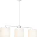 Emak 3-Light Dining Room Light Fixture, Brushed Nickel Kitchen Island Lighting with Linen Drum Shade, Modern Linear Chandeliers for Dining Room, Kitchen, Bar, IL128-BN-WF-3