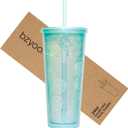 bzyoo SIP 24oz (710ml) Double Wall Plastic Tumbler with Lid and Straw Cold Drink Travel Mug Reusable Ice Coffee Tea Cup Perfect for Office Poolside Parties Gifts Color: Pearl Green