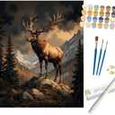 Wildlife Paint by Numbers Kit for Adults - DIY Elk on Mountain Cliff Painting on Rolled Canvas 16x20 Inches, Acrylic Paint Set, Suitable for Beginners, Nature Art for Home Decoration or Gifts