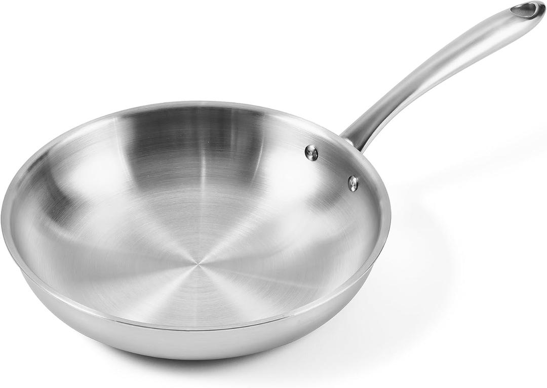 5-ply Stainless Steel Frying Pan 10inch, Full 5-Ply Clad Construction Professional Grade Pan, Brushed Finish, Induction Cooking Pan, Oven Safe, Dishwasher Safe