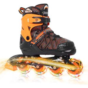 Nattork Adjustable Inline Skates for Kids Boys & Girls, Blue Black Red with Light up Wheels, Youth Blade Roller Skating for Beginners, Medium( US 1-4)Big Kids