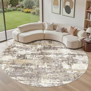 Area Rugs for Living Room: 10x10 Abstract Washable Rug Modern Neutral Large Soft Stain Resistant Non-Slip Backing Machine Table for Bedroom Dining Room Indoor Home Office Carpet - Gold Brown