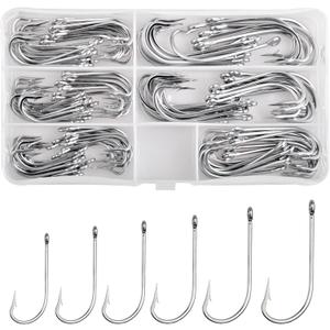 Saltwater Fishing Hooks Stainless Steel O'Shaughnessy Forged Fishing Hook Set Long Shank Hooks Extra Strong for Saltwater Freshwater (natural)