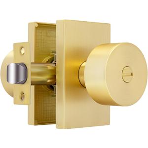 Gold Door Knob Interior Privacy, Zinc-Alloy Interior Door Knob, Heavy Duty Brushed Gold Door Knobs for Bedroom, Bathroom, 1 Pack