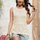 Zyyfly Crochet Tops for Women Summer Sweater Tank top Boho Knitted Sleeveless Beach Crocheted Shirt Hollow Knit Vest Beige S (Beige, S)
