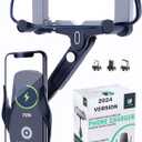 LoompaTech 2in1 Rear View Mirror Phone Holder + Wireless Car Charger 360 Rearview Mirror Phone Mount w/Automatic Clamping and Release, Rotatable & Retractable 15W Fast Wireless Charger for Car