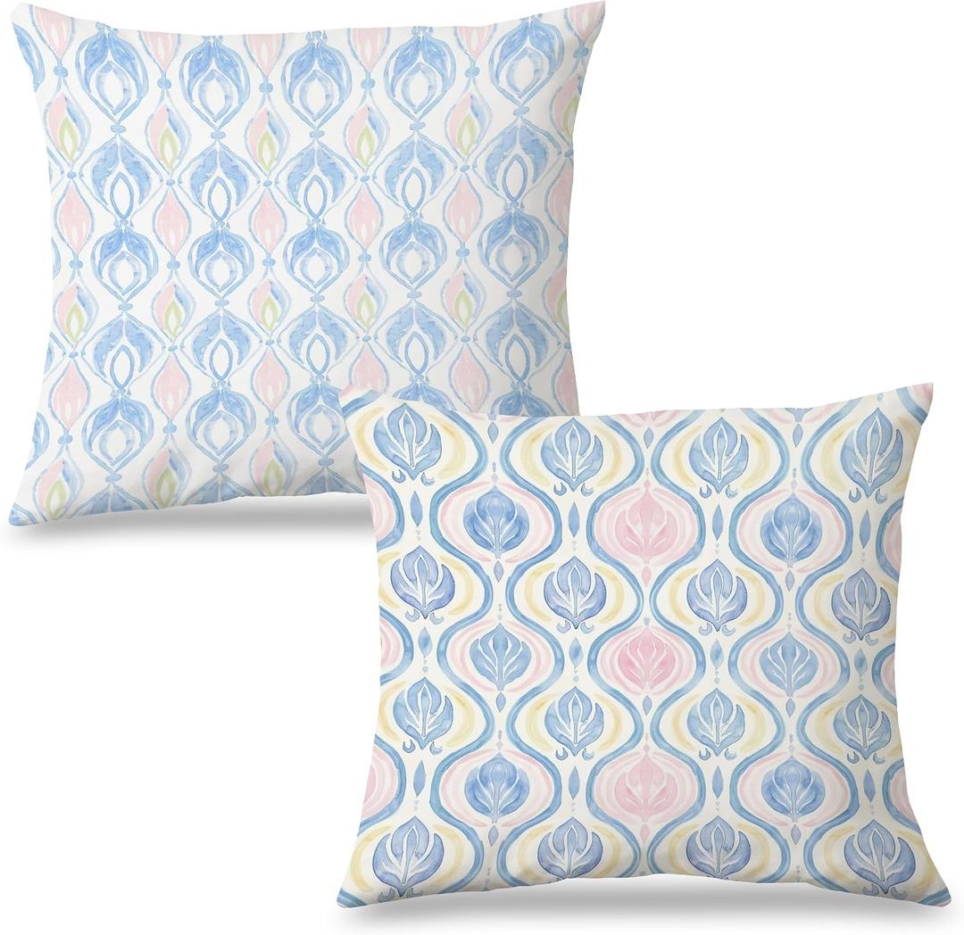 Pink and Blue Grandmillennial Throw Pillow Covers 18x18 Inch, Pink and Blue Grandmillennial Home Decor