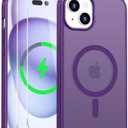 Iokmax Magnetic for iPhone 15 Plus Case [Compatible with MagSafe] with 2X Screen Protector, Military-Grade Slim Shockproof Phone Cover Translucent Anti-Fingerprint for iPhone 15 Plus 6.7'', Purple, Set of 2