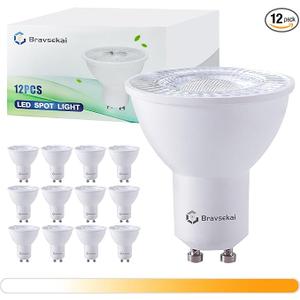 12-Pack Dimmable GU10 LED Bulbs, 6500K Cool White, Equivalent to 35W Halogen, 120V Spotlight Bulbs for Shops, Living Rooms, Kitchens, Bathrooms, Bedrooms