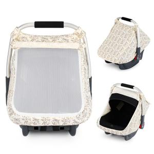 Beberoad Love Baby Car Seat Cover, Breathable Mesh Window & Windproof Canopy, Universal Fit for Infant Car Seats,  Lightweight, Easy Install (Beige)