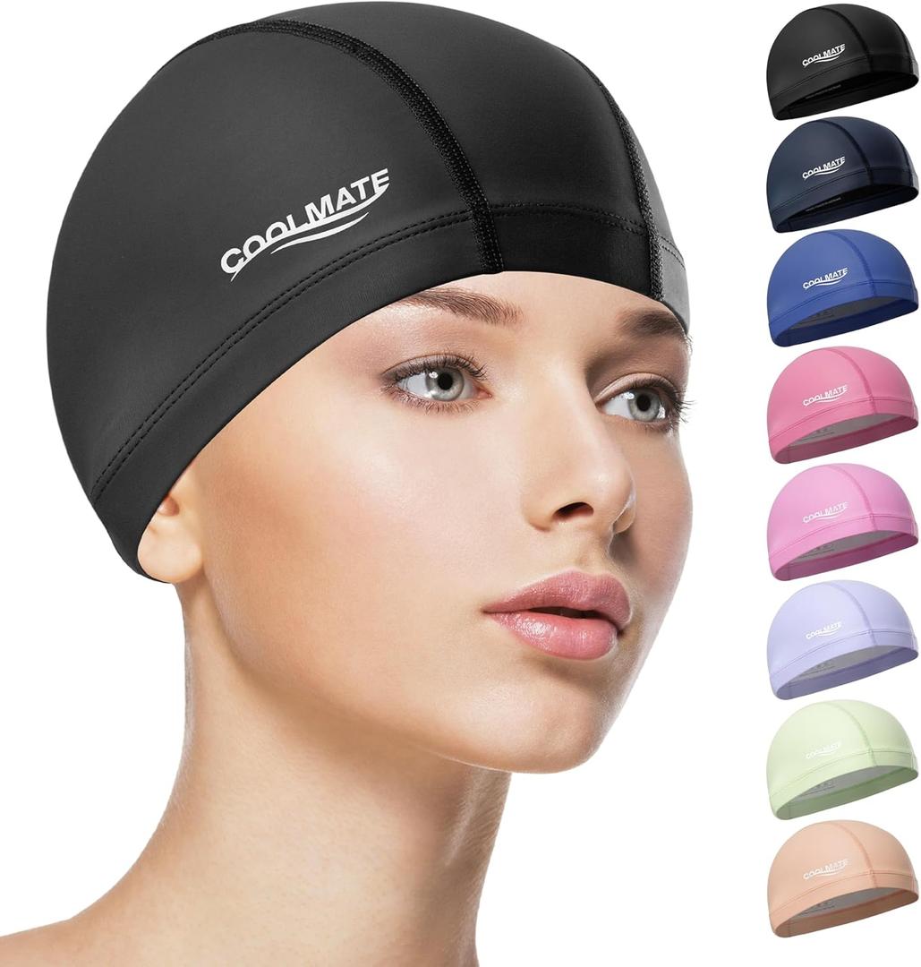 COOLMATE Fabric Swim Cap for Women, Men & Kids  Silicone Water Resistant Layer, Lightweight Cloth Cap for Pool & Lap Swimming  Non-Slip Comfortable Fit, Gift for Swimmers (1 Pack) (Medium)
