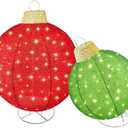 HOYECHI 2pc Lighted Pop-Up Outdoor Christmas Ornament Set – Holiday Ball Decorations with 200 LED Lights, 8 Lighting Modes, for Yard & Outdoor Christmas Decor - Red/Green