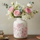 Blue Floral Vase 7.8 Inch Retro Rustic Chinoiserie Floral Vase Ice Cracked Ceramic Large Holder for Home Decor Bookshelf Office Living Room Chinoiserie Decors