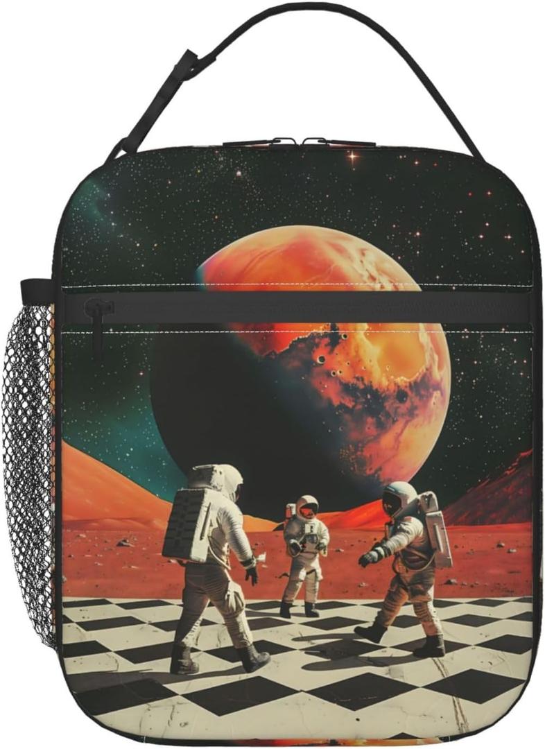 Reusable Astronaut Lunch Box for Kids Girls Boys Women Adult, Insulated Moon Space Cosmic Lunch Bag,Polyester Cooler Handbags Case for School Picnic Work Travel Beach or Hiking