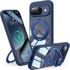 360Spin Magnetic Stand Case for Pixel 10/10 ProFit for MagSafe & Pixelsnap Cover with Ring HolderCrystal Clear Camera Protection Phone Google 10/10 Pro Cases - Blue