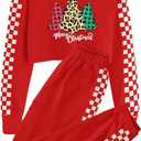 Meikulo Kids 2 Piece Outfits Girls Crop Tops Hoodies Long Sleeve Fashion Sweatshirts and Sweatpants (7-8 Years, Xmas-red)