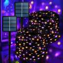 2-Pack 200LED Solar Halloween LightsOrange& Purple String LightsSolar Fairy Lights with 8 ModesHalloween Lights Outdoor Waterproof for Bedroom Patio Garden Party Yard Decoration